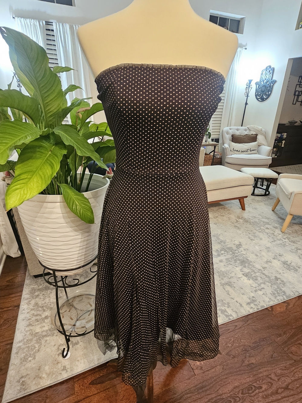 Charlotte Russe Black Strapless Polka Dot A-Line Dress